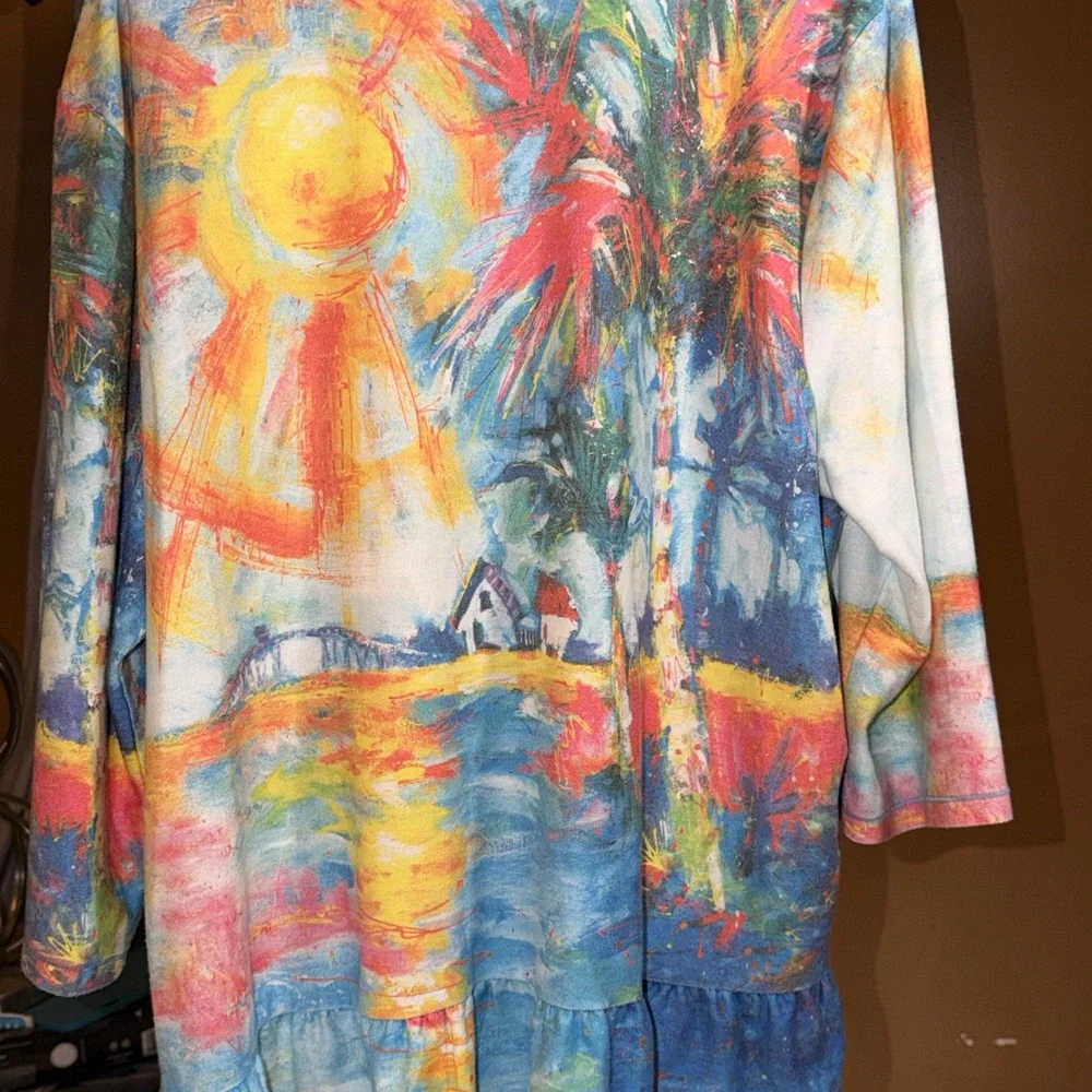 Leoma Lovegrove Tropical Painterly Print Tunic Top in Multicolor Size 3X - Picture 9 of 12